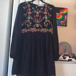 Floral Embroidered Mesh Long Sleeve Dress